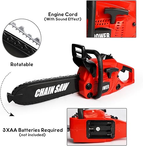 Miniatura 4 de TOY Life Motosierra de juguete para niños, juego de herramientas con guantes para niños pequeños, herramienta de trabajo de construcción, motosierra