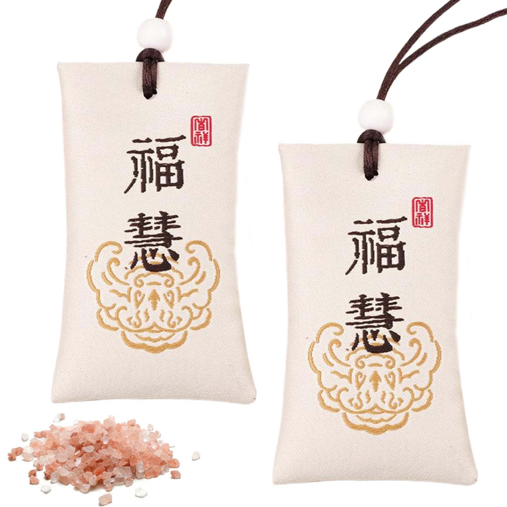 NASSMOSSE 2pcs Buddhist Spiritual Salt Pouch Necklace Traditional Chinese with Himalayan Salt