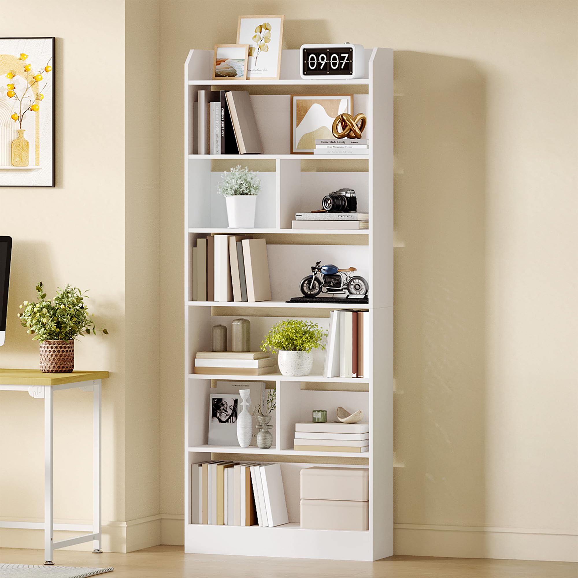 Hzuaneri 6-Tier Bookcase, Bookshelf with 8 Adjustable Storage