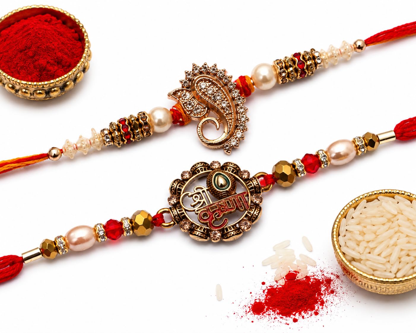 Salescraft Premium Rakhi Set for Brother and Bhabhi, Pack of 2, with Roli, Akshat and Message Card-image-12