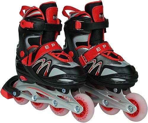 Miniatura 3 de Epic Skates Drift - Patines en línea ajustables con ruedas con luz LED, negrorojo, adulto 5-8