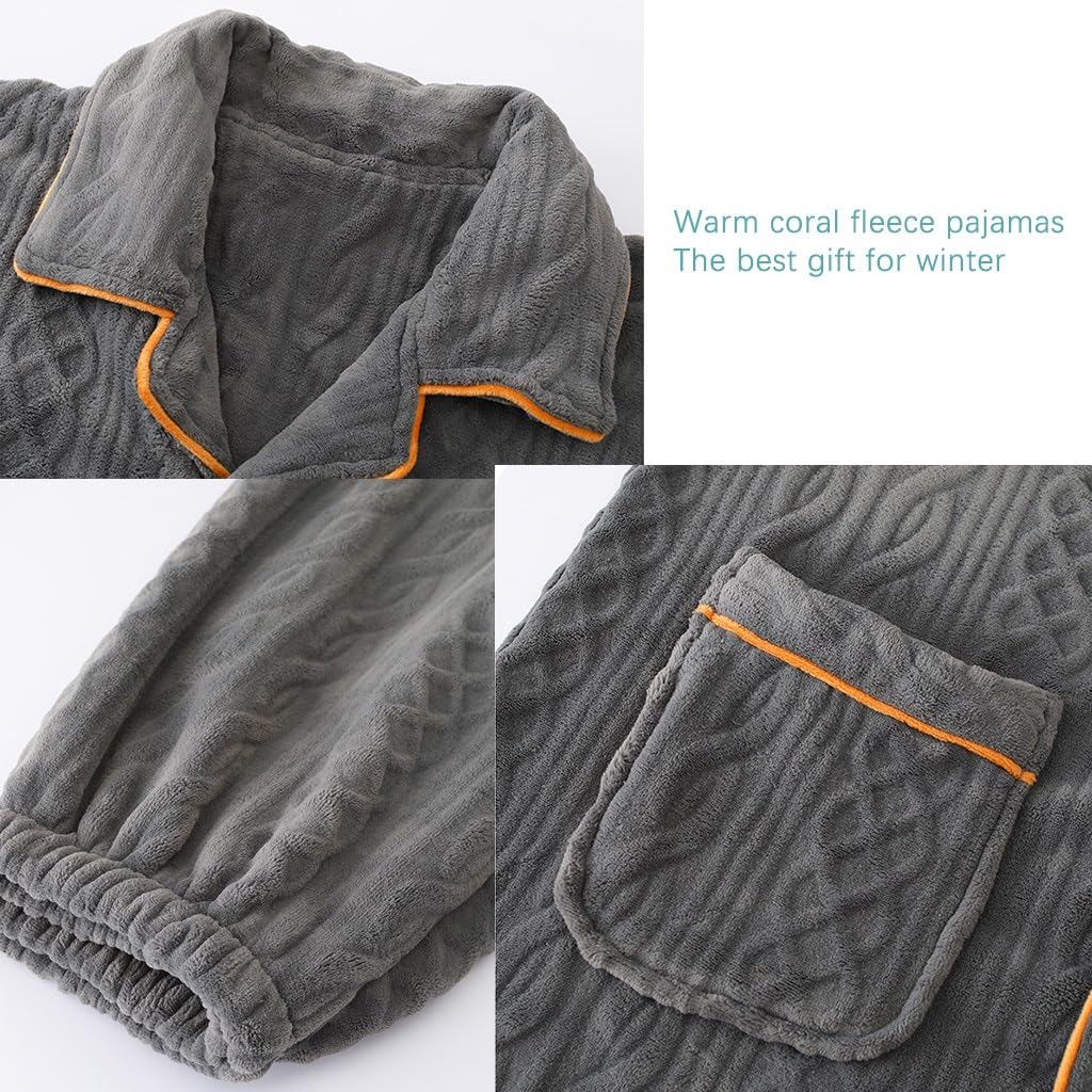 2 Set Fleece Pyjama Nachthemd Weiche Warme Pyjama Set Mit Hosen Und Tops Mit Lange Ärmel Loungewear Pyjama Schlafanzug Lang (Color : Light Grey, Size : XL)