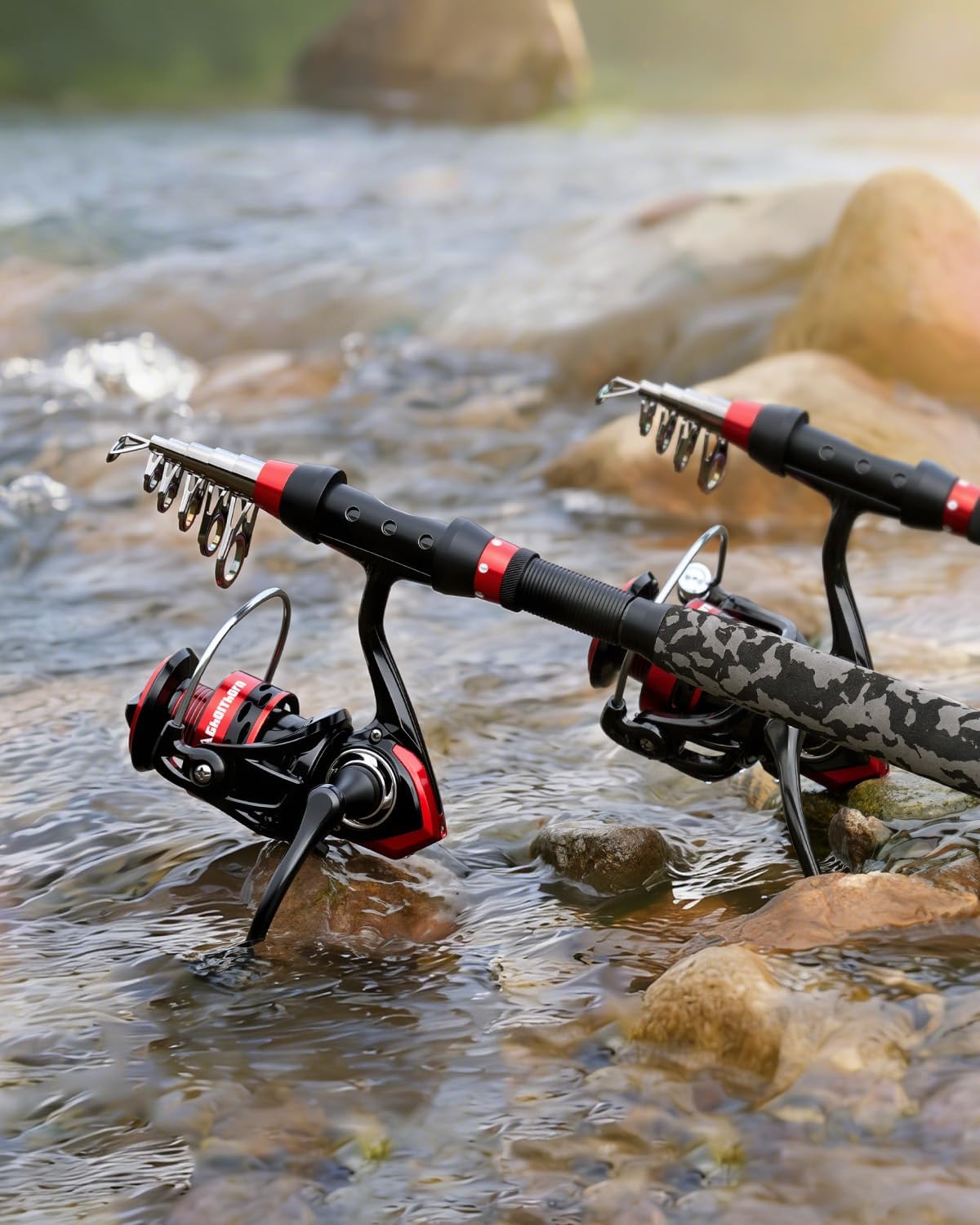 Ghosthorn Fishing Rod and Reel Combo Collapsible Fishing Pole Telescopic Fishing Rod Combo Travel Portable Fishing Set Carbon Fiber with Carrier Bag for Saltwater Freshwater