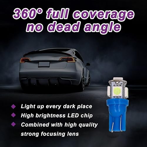 Miniatura 5 de Suvnie T10 5050 5SMD - Juego de 10 bombillas LED para el interior del automóvil, bombillas LED superbrillantes de repuesto para salpicadero, cúpula,