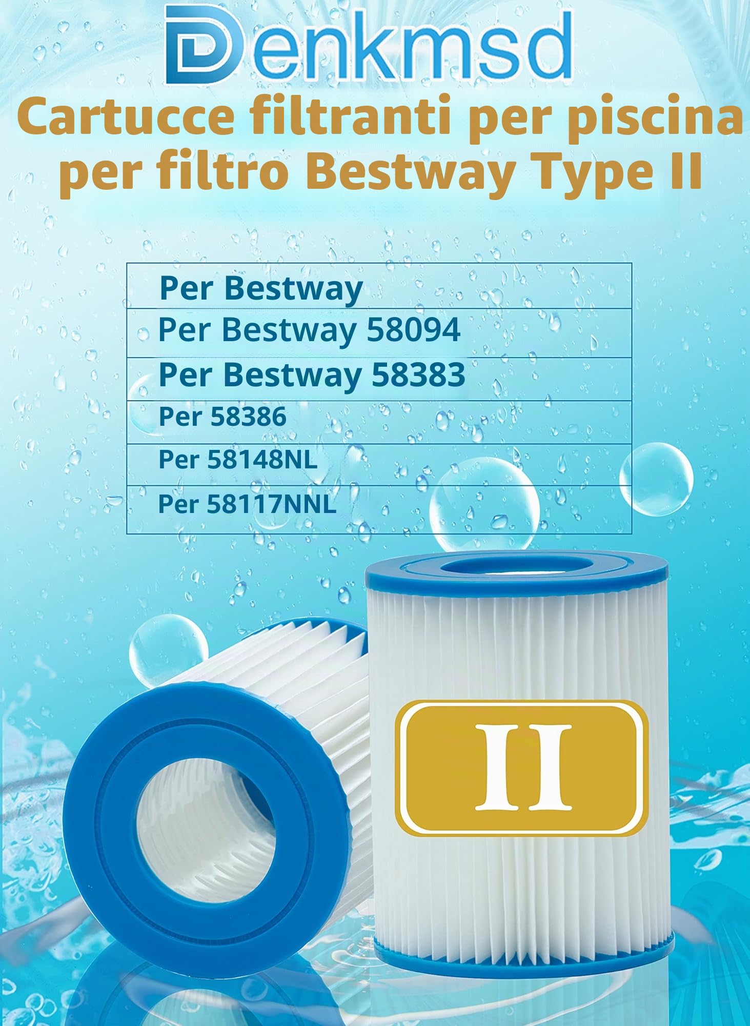 Cartuccia filtrante Tipo II, per Bestway 58094 - Cartuccia filtrante per Filtro della Piscina, Filtro di riserva per Bestway Tipo II, per Bestway 58383 - Cartuccia filtrante Tipo II (8pcs)