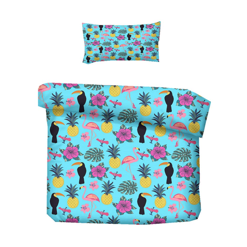 Sticker Superb Set Copripiumini 2/3 Pezzi Uccello Pappagallo Fenicottero Stampato Tema Tropicale Trapunta Biancheria da Letto Succulente Cactus Ananas Bedding Quilt (Pappagallo Verde, 135_x_200_cm
