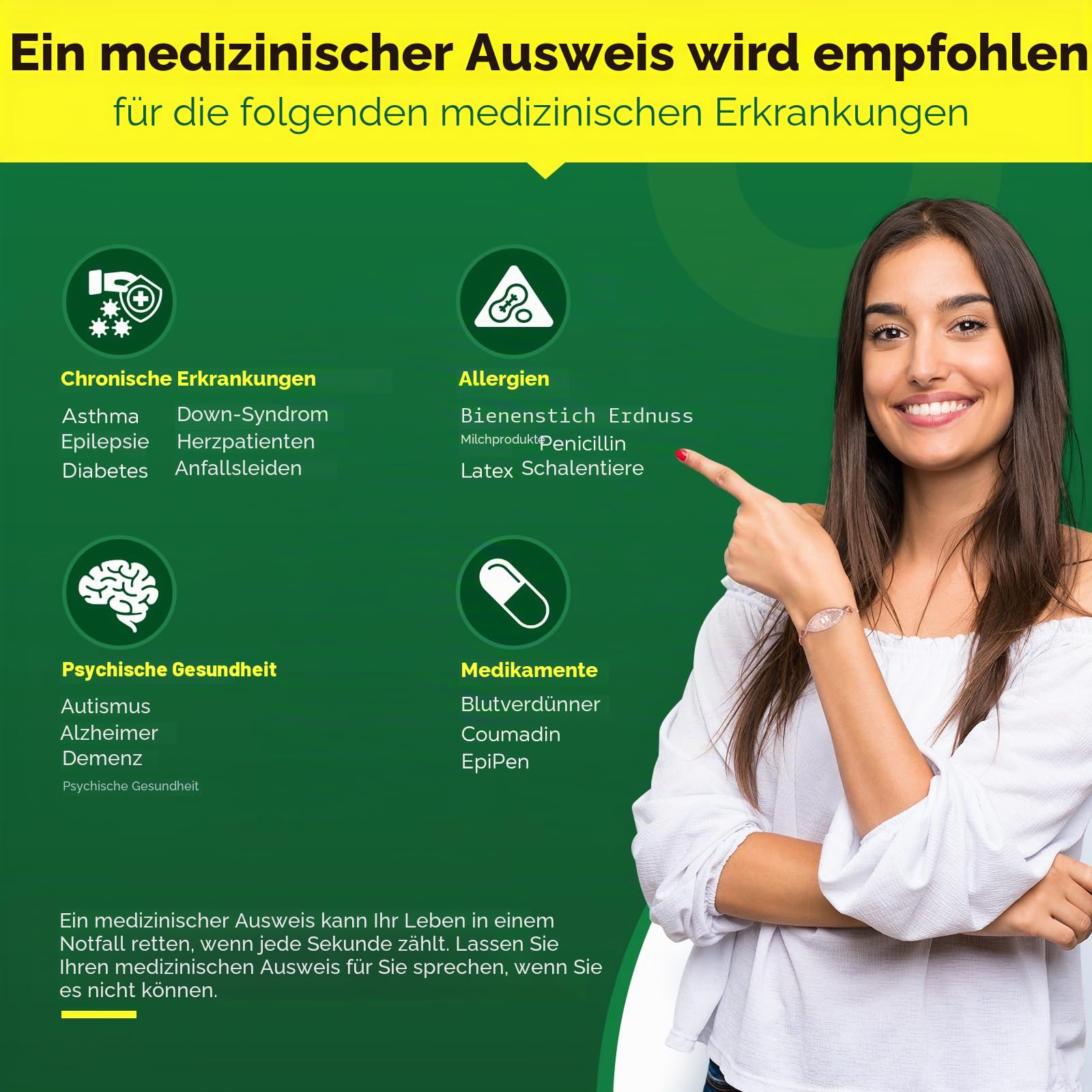 Verbessertes medizinisches Armband für Männer und Frauen mit QR-Code, medizinische Notfall-ID-Armbänder – Titan-Stahl-Armband passt Handgelenken von 20,3 - 25,4 cm – mehr Platz