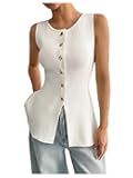 Women's Plus Size Old Money Sweater Vest Button Down Sleeveless Crew Neck Knitted Tank Top