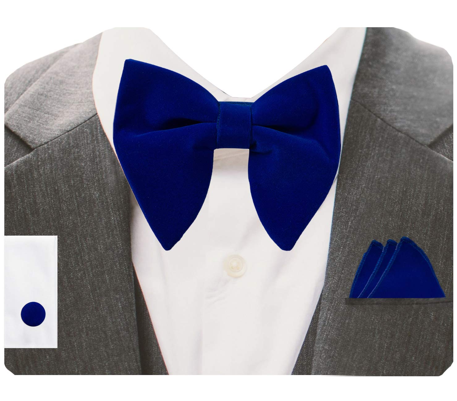 GuslesonMens Solid Plaid Velvet Pre-tied Adjustable Bow Tie and Pocket Square Cufflink Set with Gift Box