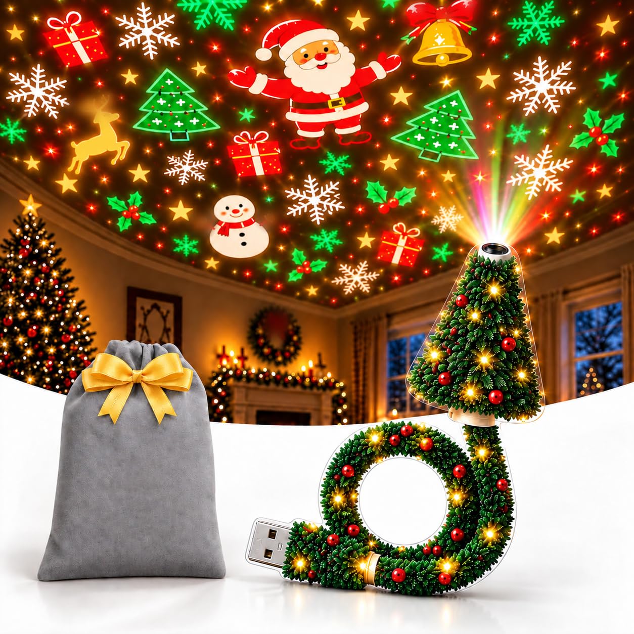Plug in Christmas Projector, Christmas Tree Ceiling Projector Indoor，1pcs