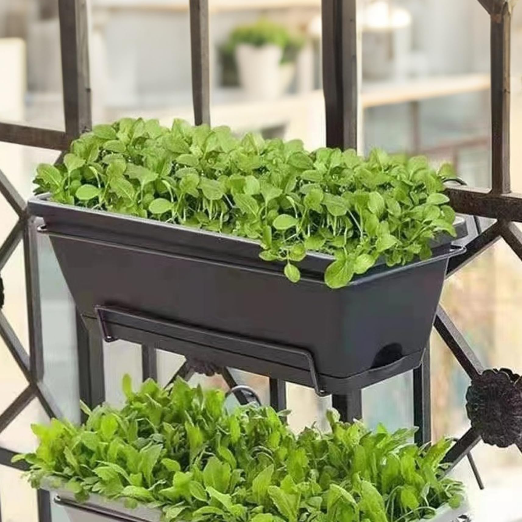 Planteur de Garde-Corps, jardinière de Balcon avec Plateau Soucoupe, respiré extérieur Suspendu avec des Trous Drainage, 17 au-Dessus des boîtes à Balustrade pour Le Porche Balcon Jardin