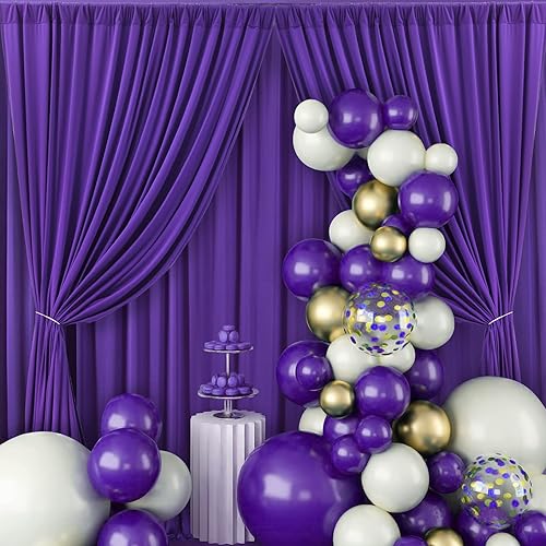 Miniatura 8 de Cortinas de fondo de poliéster morado sin arrugas, 10 x 10 pies, decoración de fondo de poliéster morado para bodas, suministros de fiesta en el