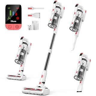 Tikom V750 Cordless Vacuum Cleaner for Home, 45000Pa/500W Stick Vacuum with LED Display, Charging Wall Dock, Anti-Tangle, Lightweight Handheld Vacuum for Pet Hair, Hard Floor, Carpet, White - Amazon product rated Grade A