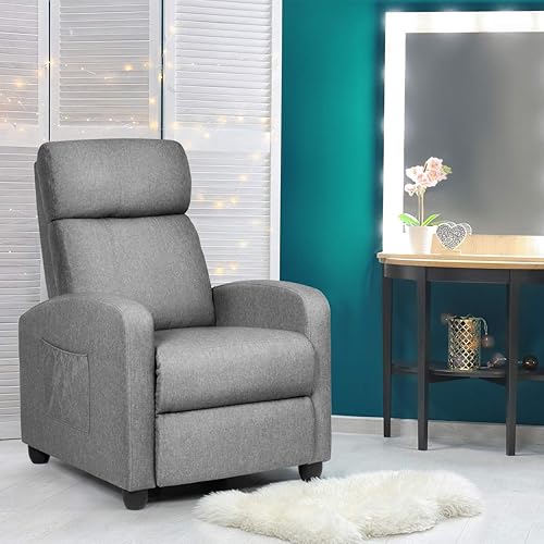 POWERSTONE Silla reclinable de tela con función de masaje, silla reclinable, sofá individual, silla de cine en casa con cojín de asiento más grueso,