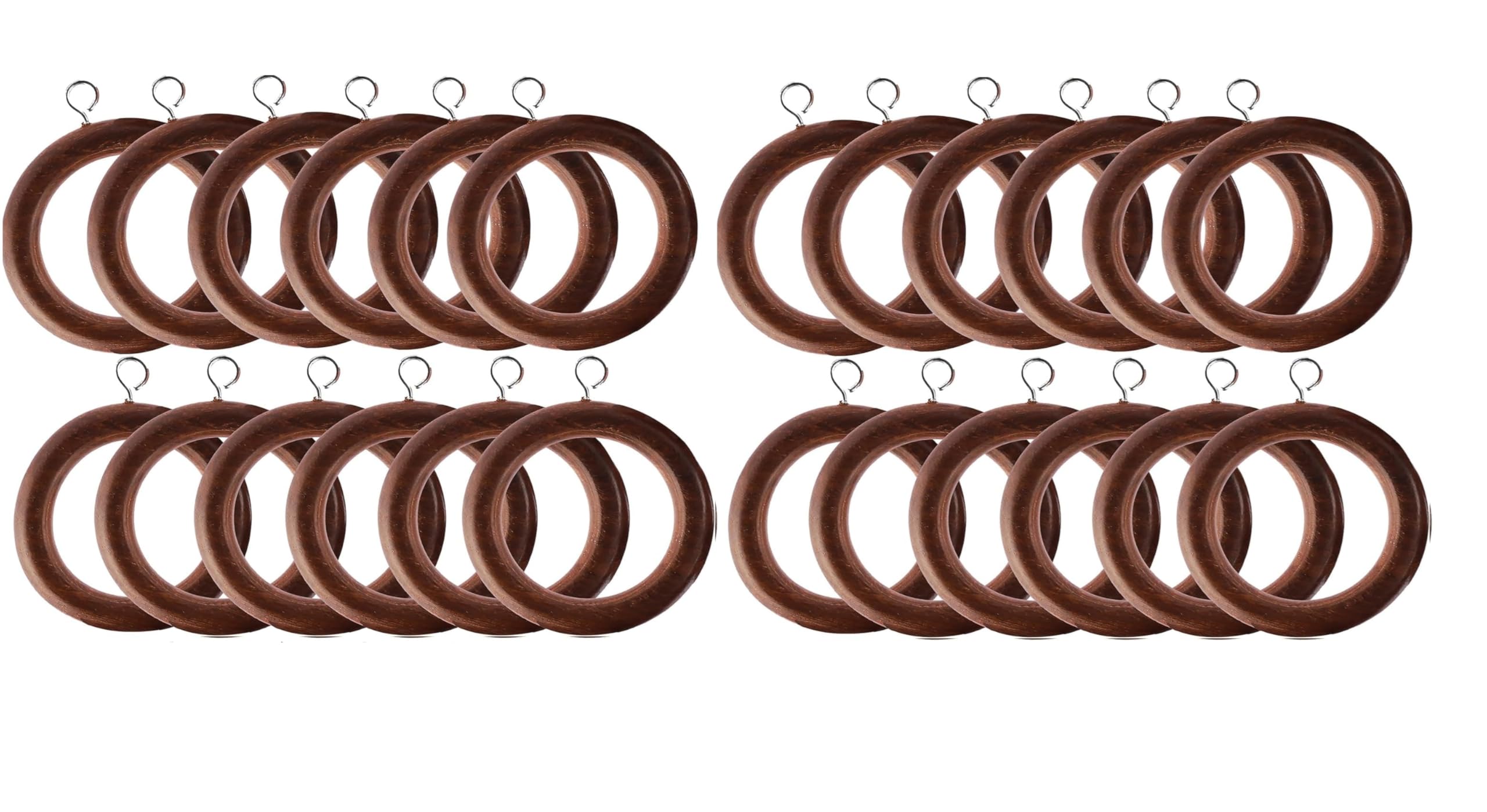 The Art of International Wooden Curtain Rings – Handmade, Durable & Smooth Finish | Inner Diameter 1.75" to 2.5", Outer 2.5" | Brown Wood Curtain Ring Set for Rods & Drapes – Pack of 24