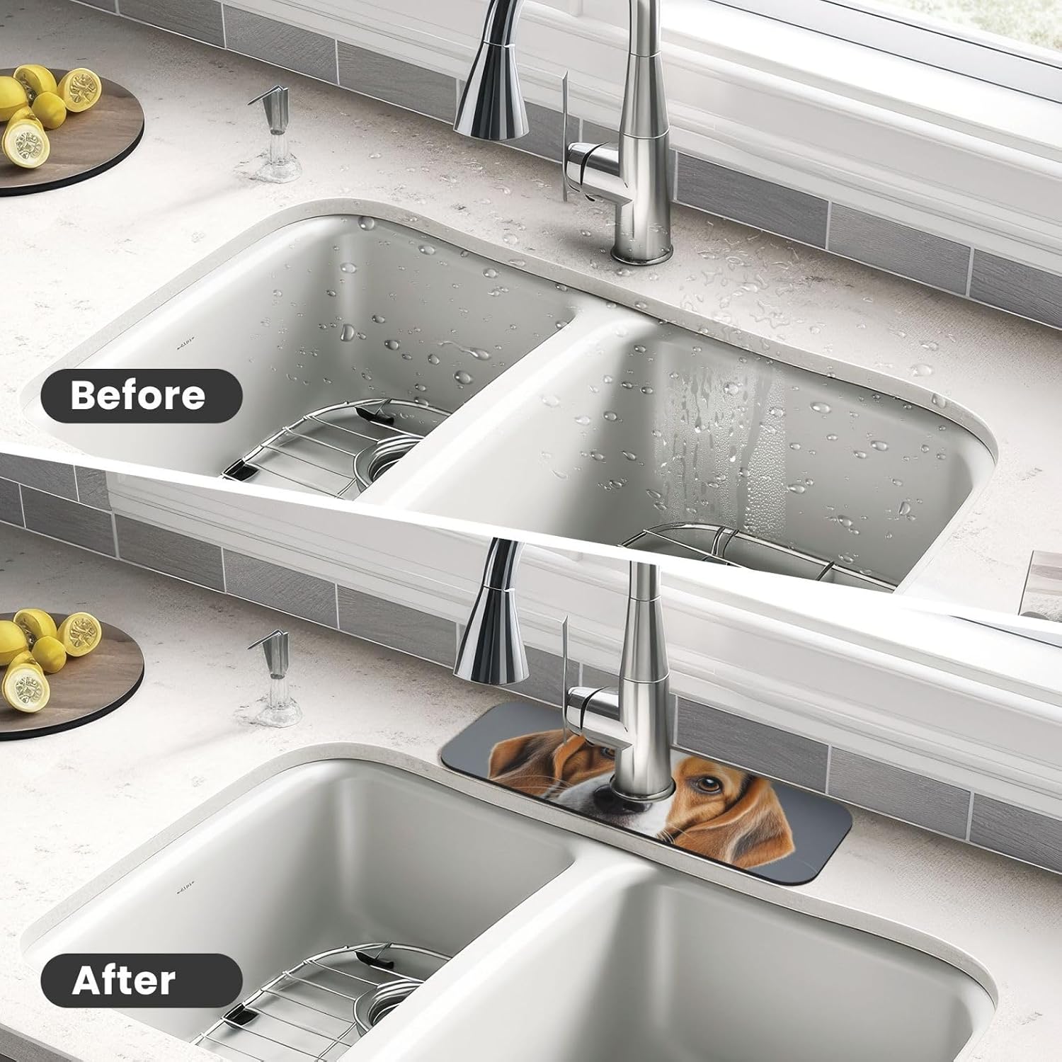 Splash Guard Mat For Kitchen Sink , Super Absorbent Fast Drying Faucet Mat Cute Beagle Draining Mats Sink Gadgets Behind Faucet Sinkmat For Kitchen Bathroom 15"X5.5" image 4