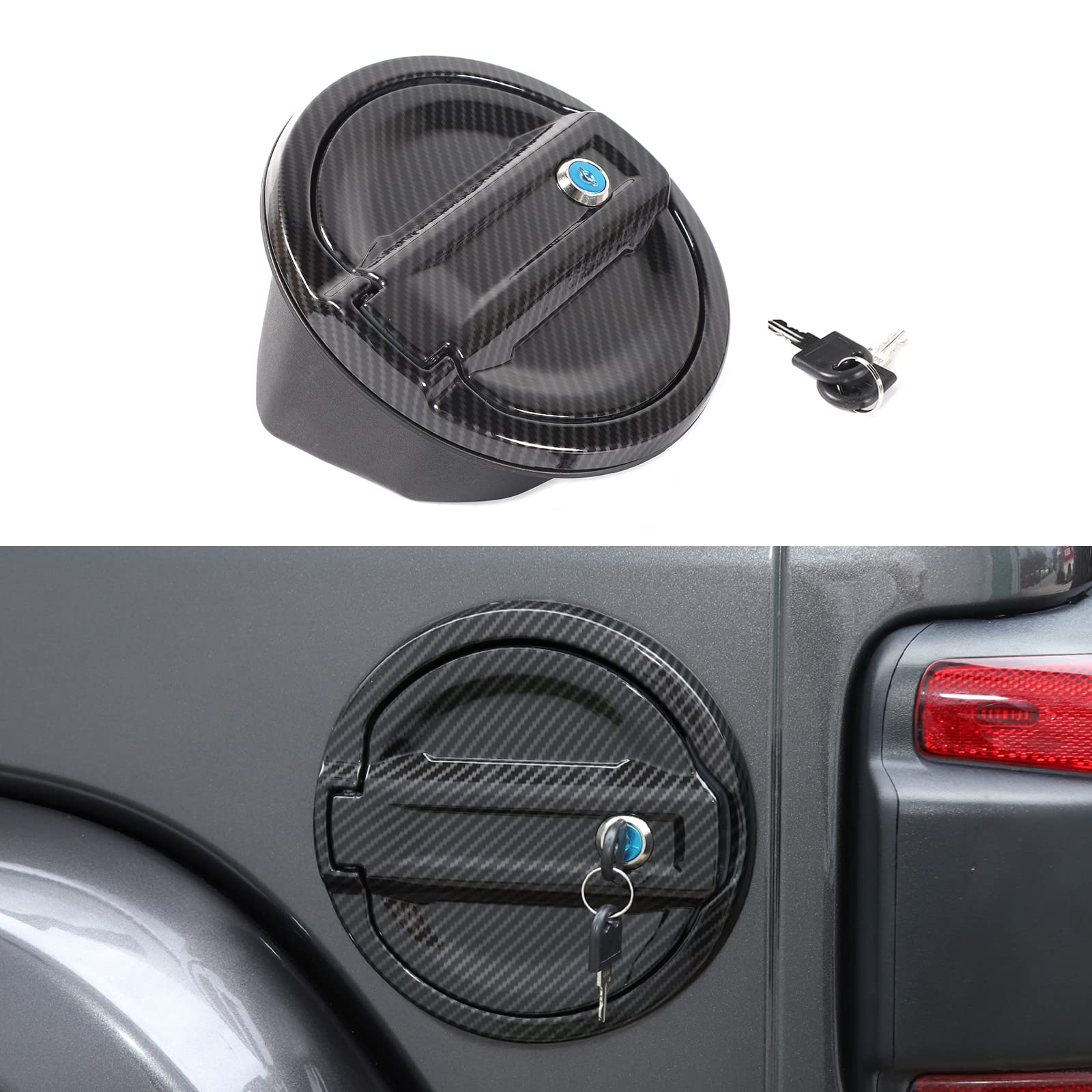 SQQP for JL Fuel Filler Door Gas Tank Cap Cover Fit for 2018-2025 Jeep Wrangler JL & Unlimited Sport Rubicon Sahara 2/4 Door, Aluminum Fuel Door Exterior Accessories(Carbon Fiber)