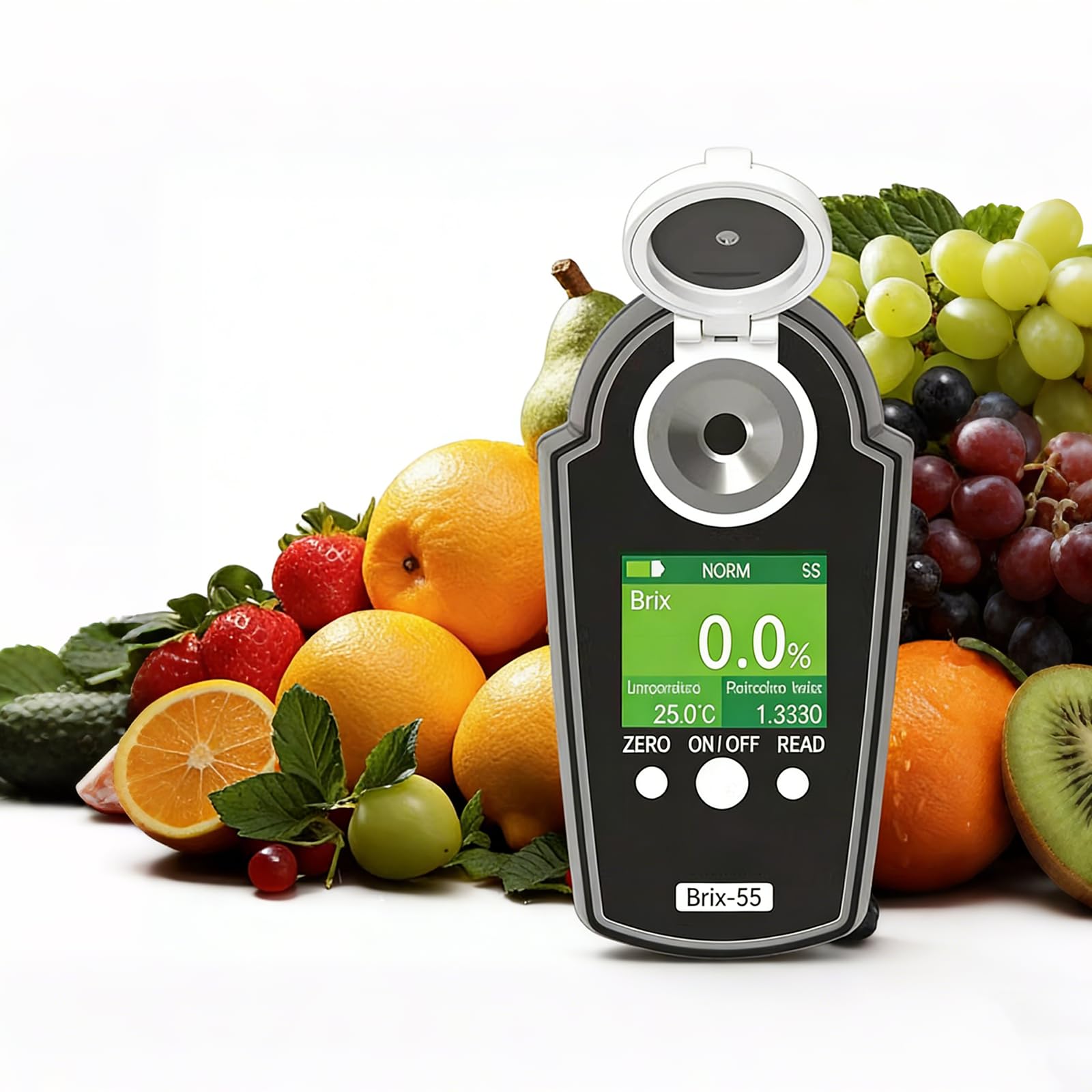Refractómetro digital Brix para medir la concentración de azúcar de frutas, rango 0-95%, ATC 10-40°C, precisión ±0,2%, ideal para frutas, bebidas y dulces
