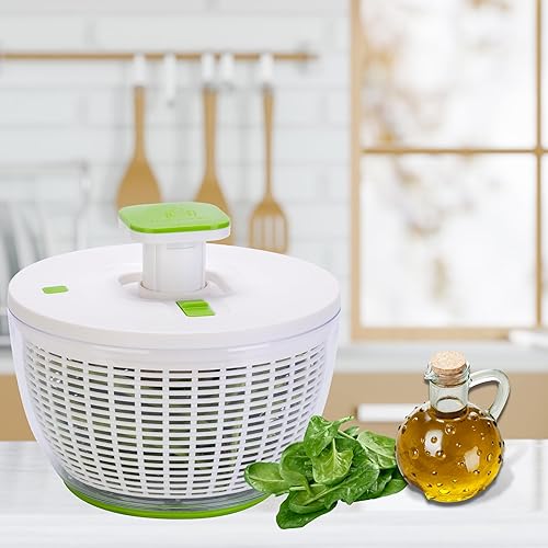 Miniatura 9 de Brieftons QuickPush Ensalada Spinner: Escurridor grande de 6.3 cuartos de galón para lavadora y secadora, fácil de manejar con una sola mano y
