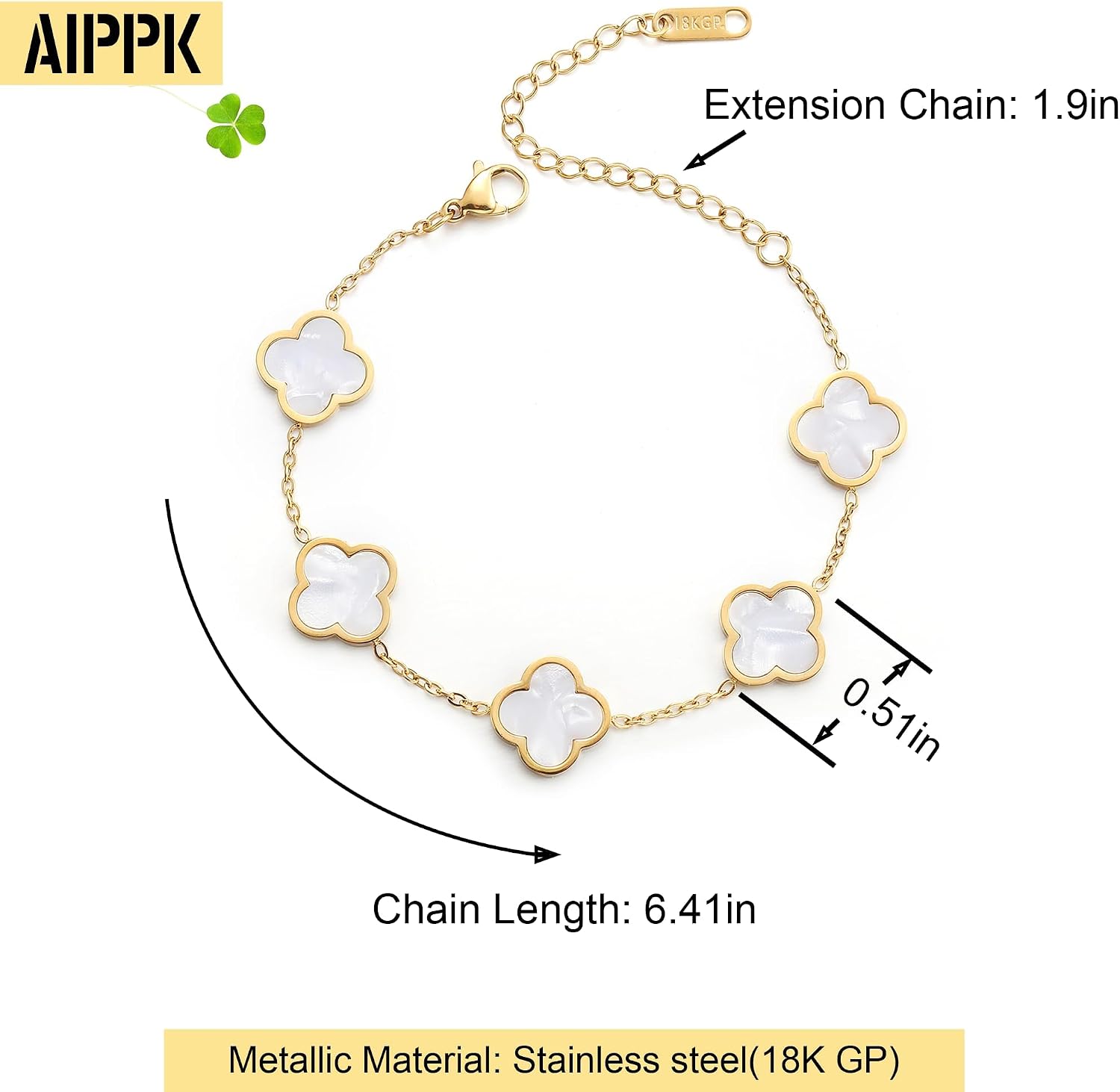 18K Gold Plated Clover Lucky Bracelet for Women White/Black/blue Flower Four Leaf Link Bracelets Trendy Jewelry Gifts for Women