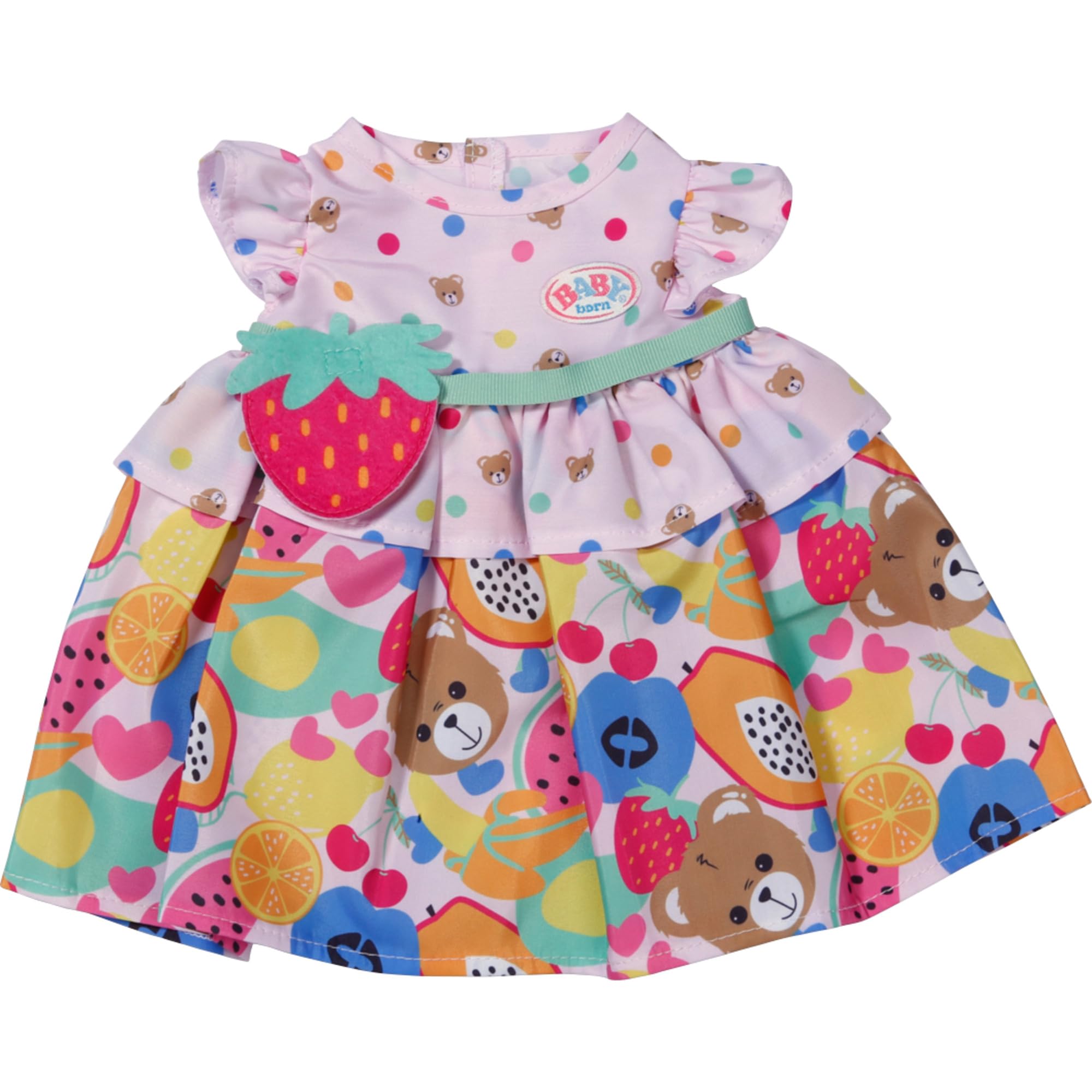BABY born Sukienka owocowa, uroczy strój z paskiem z klamrą truskawkową dla lalek 43 cm, 838303 Zapf Creation