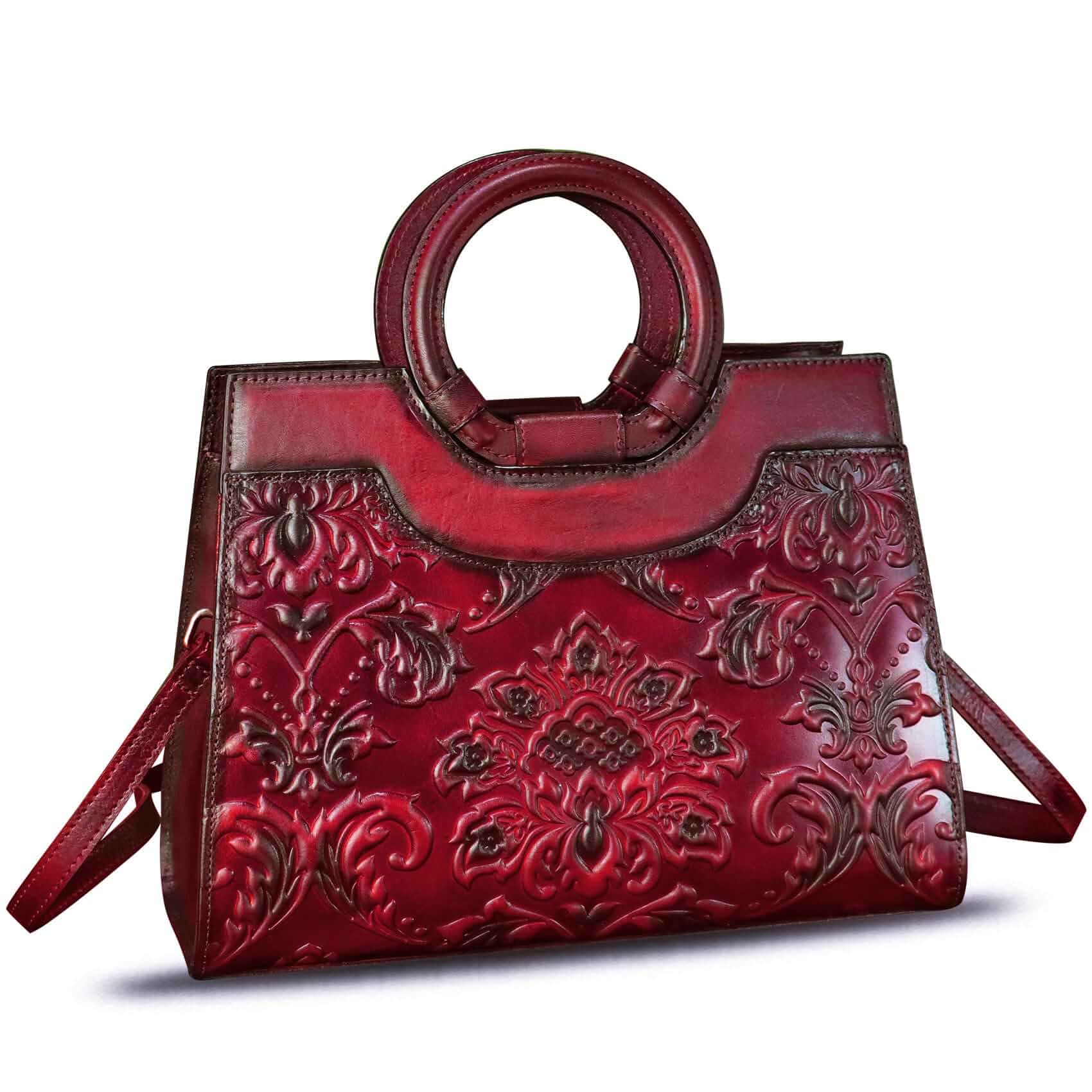 Genuine Leather Purses and Handbags for Women Vintage Embossed Leather Crossbody Shoulder Bag Satchel Top Handle Bags