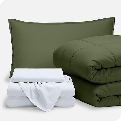 Bare Home Bed-in-A-Bag - Juego de edredón y sábanas de 5 piezas, tamaño individual, alternativa de plumón de ganso, juego de cama ultrasuave de alta