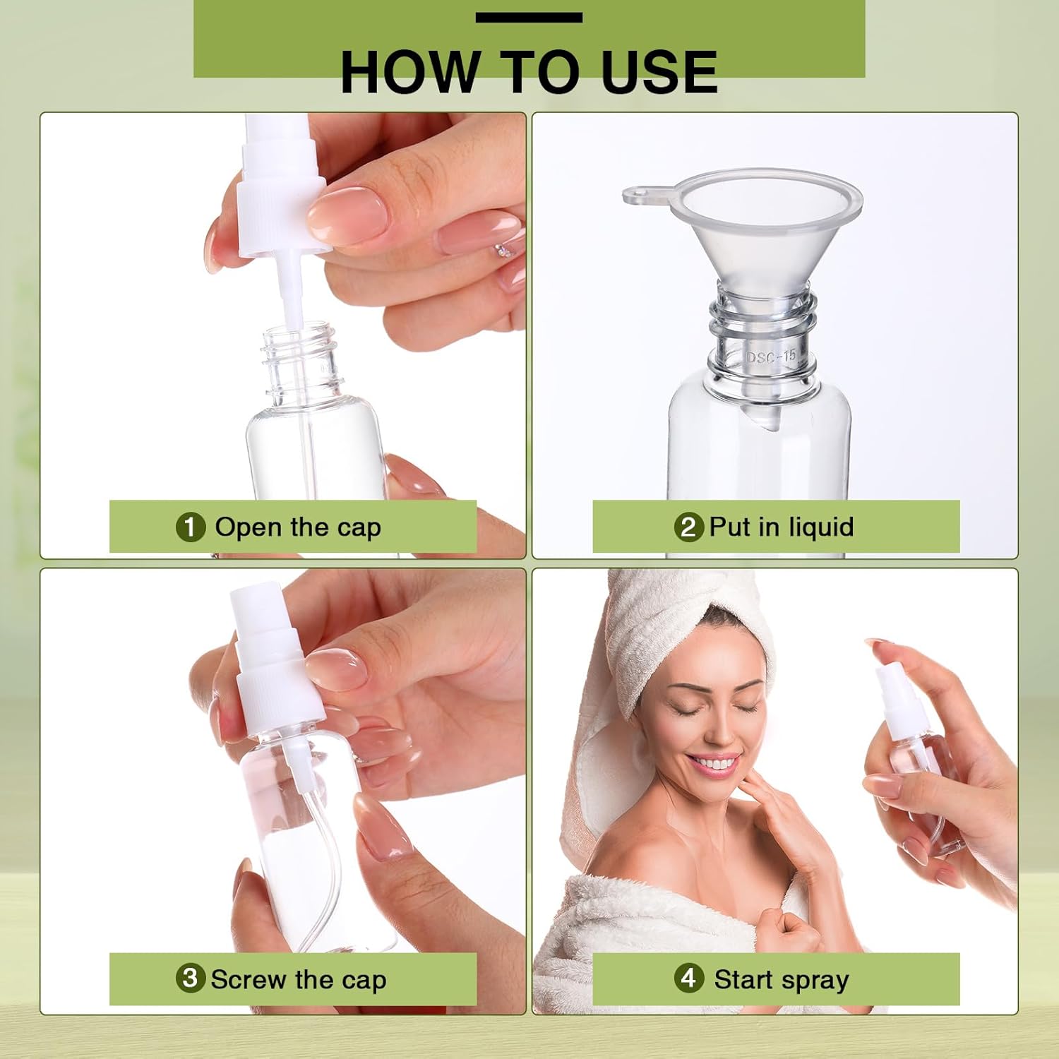 Uiifan 200 Pcs Mini Clear Spray Bottles 1 oz Small Empty Plastic Fine Mist Spray Bottles with Small Funnels for Essential Oils Travel Alcohol Perfumes