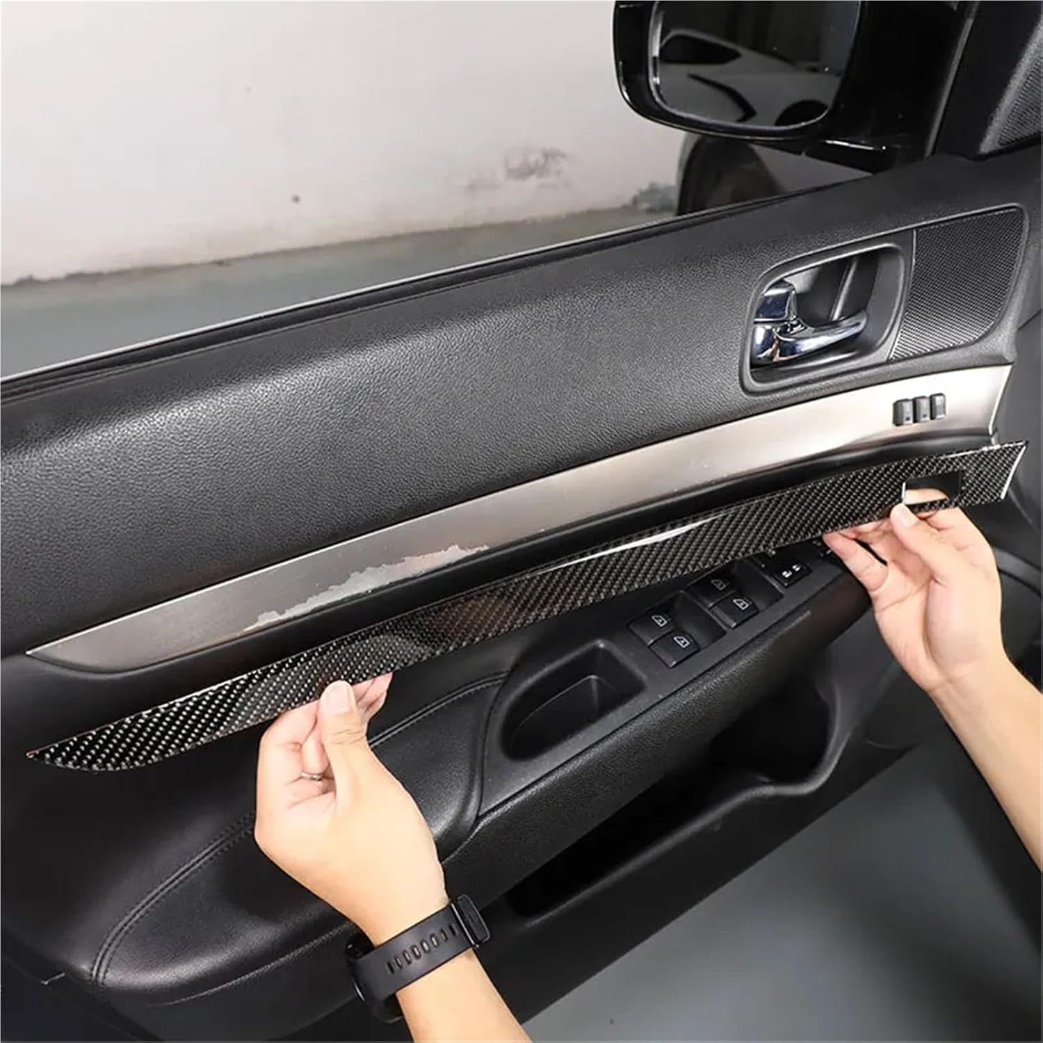 Compatible with Infiniti G25 G35 G37 2007-2013 Soft Carbon Fiber Car Inside Door Panel Cover Trim Sticker Car Accessories(White)
