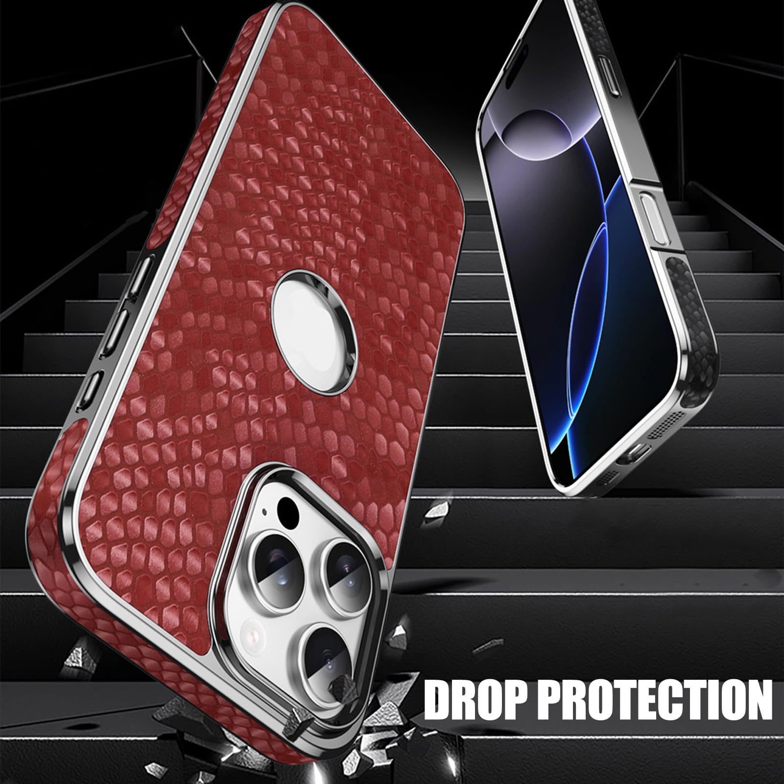 Luksusowe etui do iPhone 16 Pro Max / 16 Pro / 16 Plus/16, etui z prawdziwej skóry, etui na telefon komórkowy z widocznym logo i powłoką, smukłe etui ochronne, czarne, 16 Plus