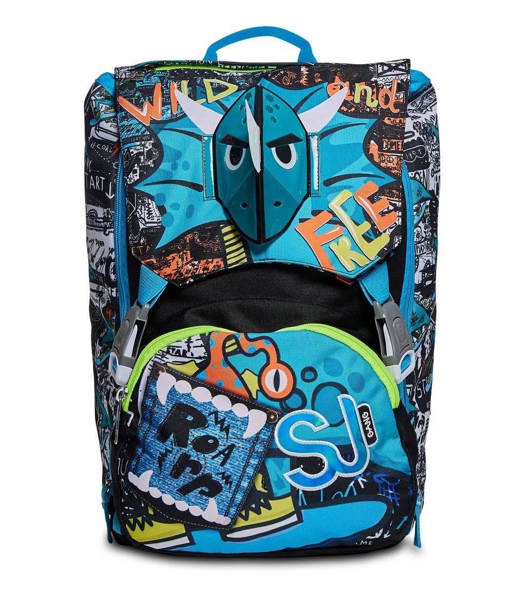 SJ Gang Zaino Scuola Estensibile, Blu, Zaino Doppio Scomparto con FLIP SYSTEM, Zaino Elementari Bambina + Sacca Sport e Tempo libero
