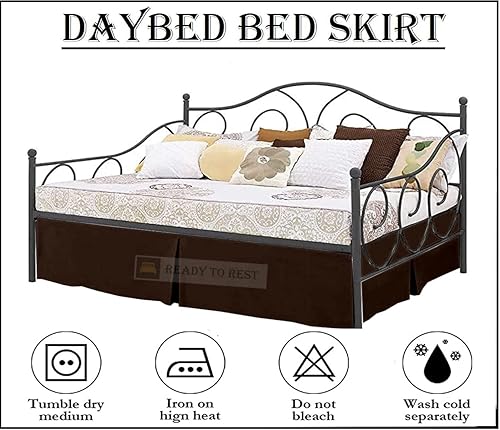 Miniatura 8 de Falda de cama plisada con esquinas divididas para sofá cama, falda plisada de color chocolate de 14 pulgadas de caída, volantes de polvo, falda de