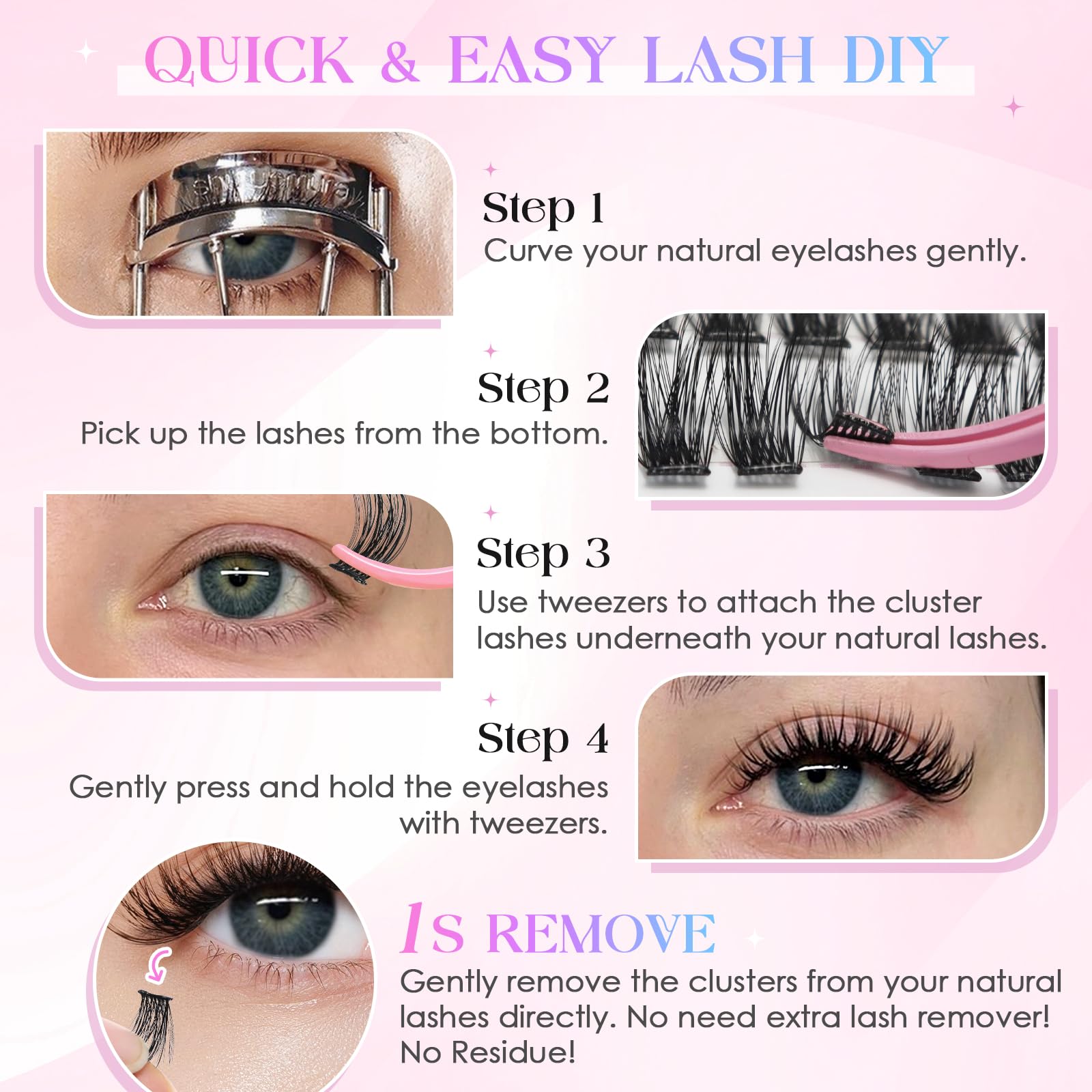 INPING Samoprzylepne rzęsy, 2 style Press on Lashes Fluffy Spiky Wispy Pre Glued Lashes Extension Set z pęsetą dla początkujących, przedłużenie rzęs w domu, "zrób to sam", bez kleju, 8-16 mm