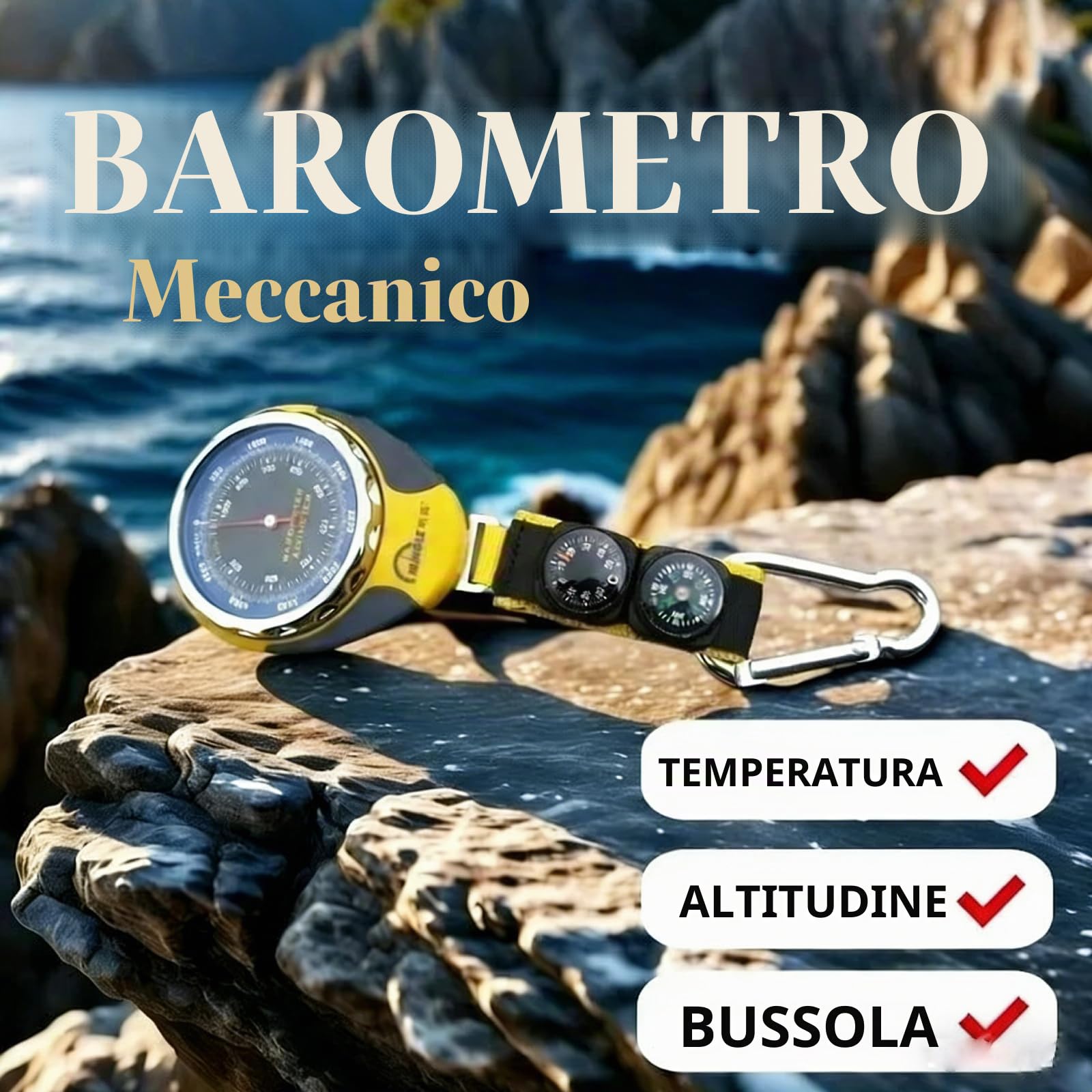 Altimetro Barometro Termometro Bussola, 4 In 1 Bussola Portachiavi Con Trekking Altimetro Barometro Analogico, Outdoor Altimeter Barometer Con Moschettone Per Viaggi Arrampicata Campeggio