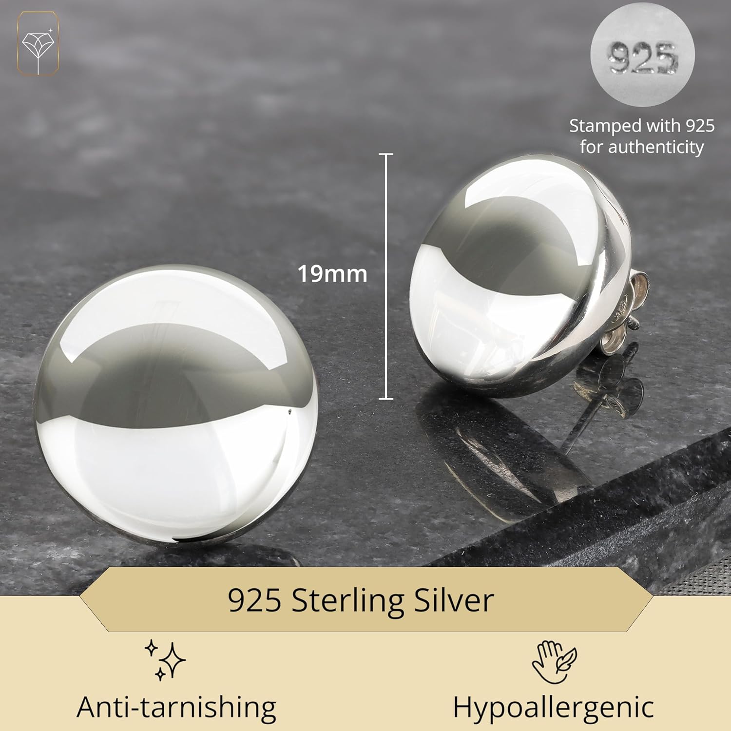 925 Sterling Silver Ball & Triangle Stud Earrings for Women | Hypoallergenic Triangle Polished Silver Stud Earrings with Secure Pushbacks | Lightweight Button Silver Ball Earrings by MAX + STONE