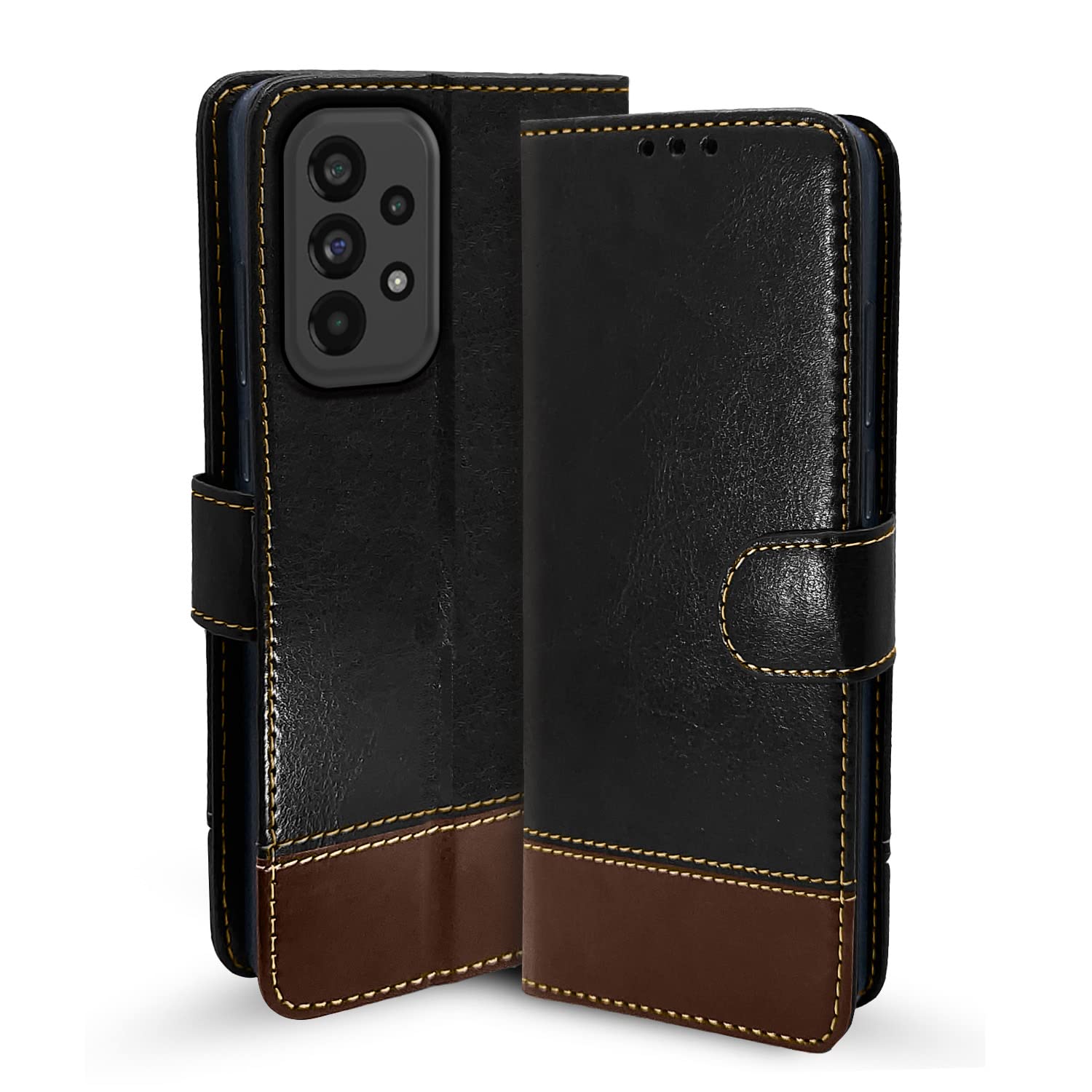 Pikkme Samsung Galaxy A52 / A52s 5G Flip Cover | Dual-Tone PU Leather Finish | Wallet Style & Stand | Magnetic Flip Case for Samsung Galaxy A52 / A52s 5G (Black & Brown) (B0B9NJCMFN) Amazon Price History, Amazon Price Tracker