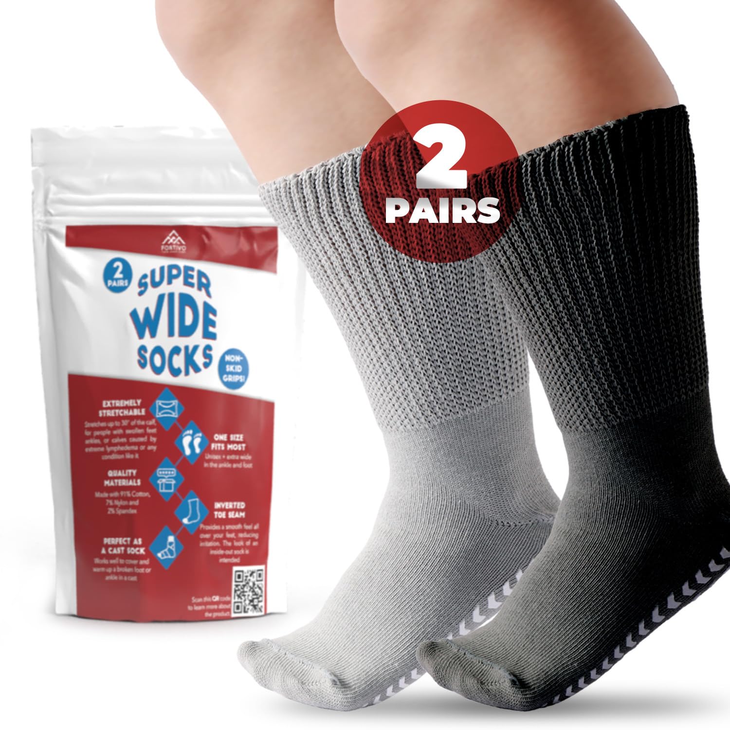 Hospital Socks for Men with Grips, Non Slip Diabetic Socks for Men & Women, Extra Wide for Swollen Feet