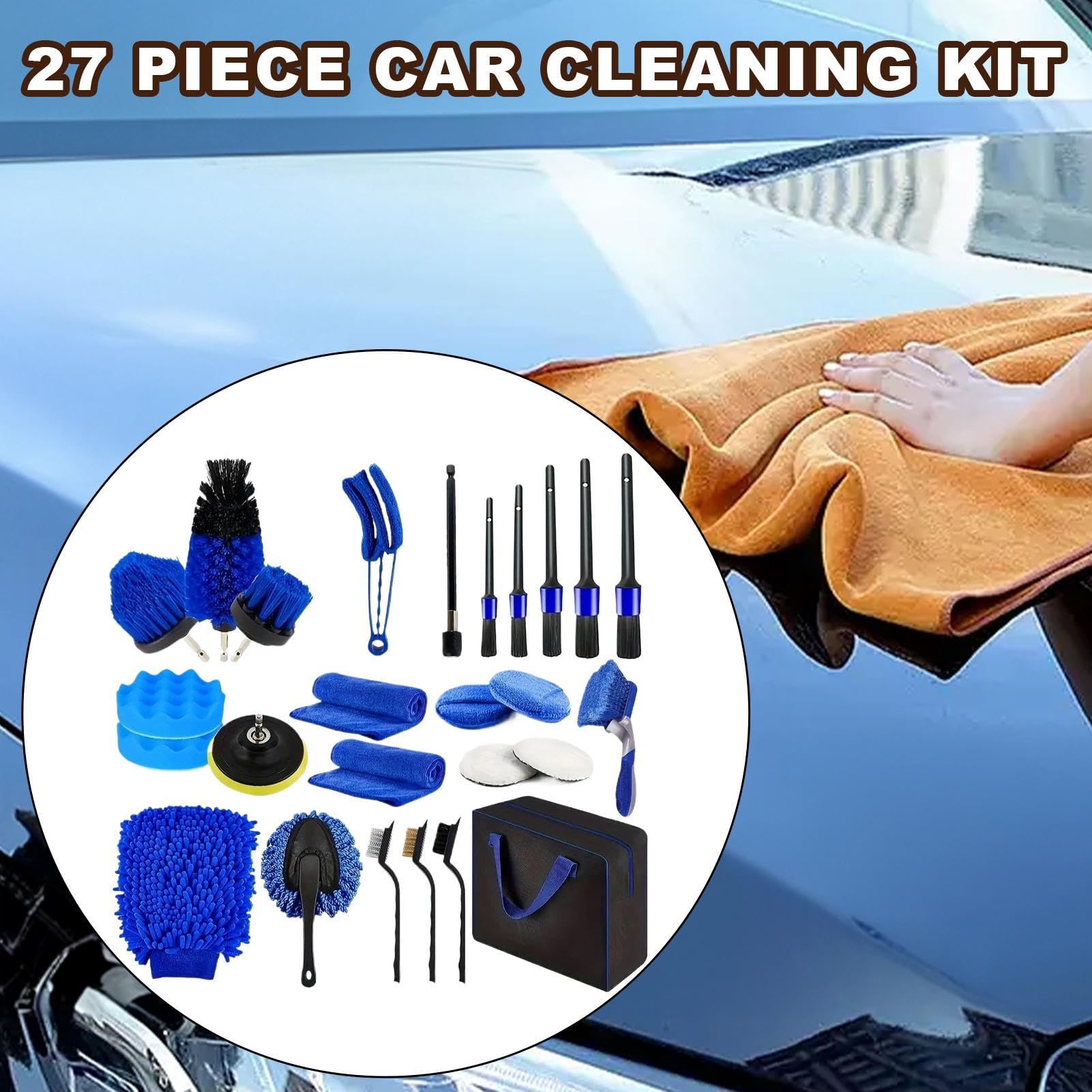 Kit Lavado de Coches Portátil Multifuncional Ergonómico Reutilizable | Set Limpieza y Quitapolvo Automotriz Para Parabrisas, Mantenimiento de Vehículos, Lavado, Detallado Completo, Garaje,