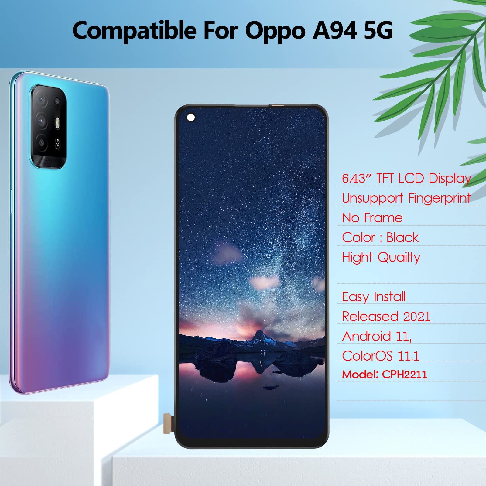 6.5 Original pour Oppo A74 5g Remplacement d'écran LCD Numériseur tactile pou