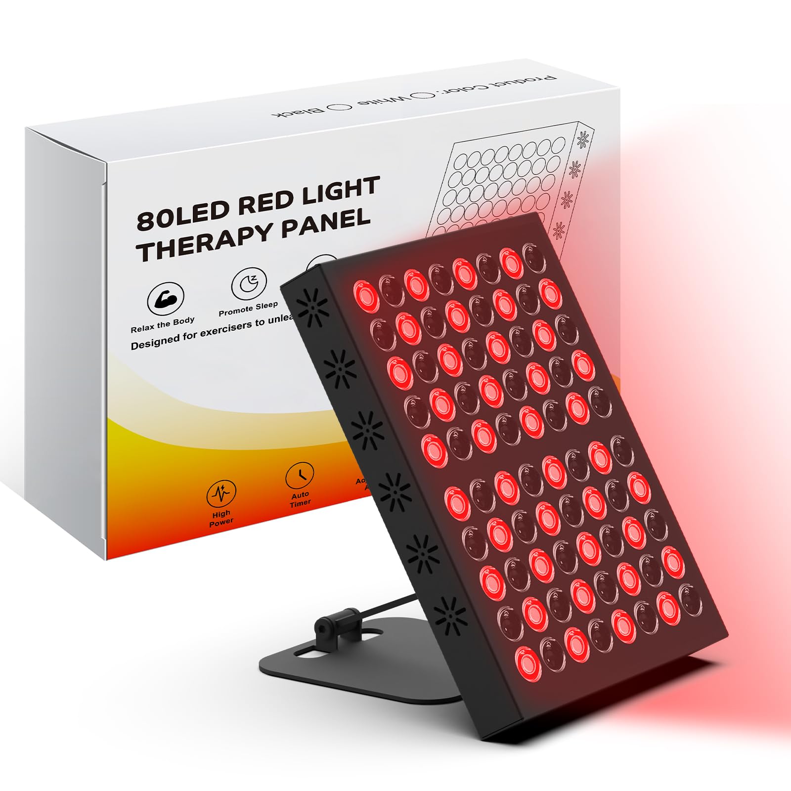 Lámpara de luz roja, Trayvespace 80 LED, 62 W, lámpara infrarroja, 660 nm y 850 nm con temporizador, ajuste de brillo, luz roja infrarroja para el hogar, uso en la oficina