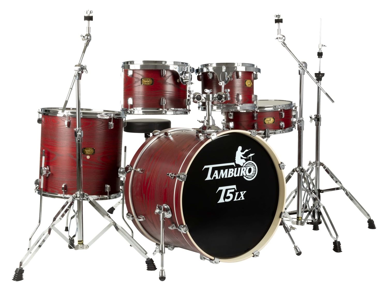 Tamburo T5LX Batteria Acustica 5 Pezzi, Rosso Venato, Cassa 56cm, Tom 25/30cm, Timpano 40cm, Rullante 35cm, con Accessori