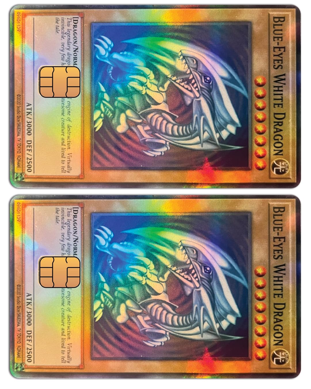 2 Pack Card Stickers, Holographic Anime Blue Eyes Dragon Credit Card Sticker for Small Chip Card, 2 Pcs, Debit Card Skin - Waterproof, Holographic Vinyl Stickers