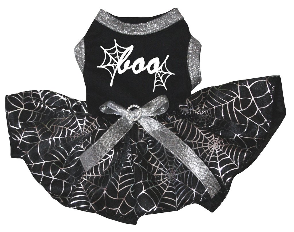 Robe Boo pour chiot, la tenue de fête noire et argentée pour gâter votre petit chien