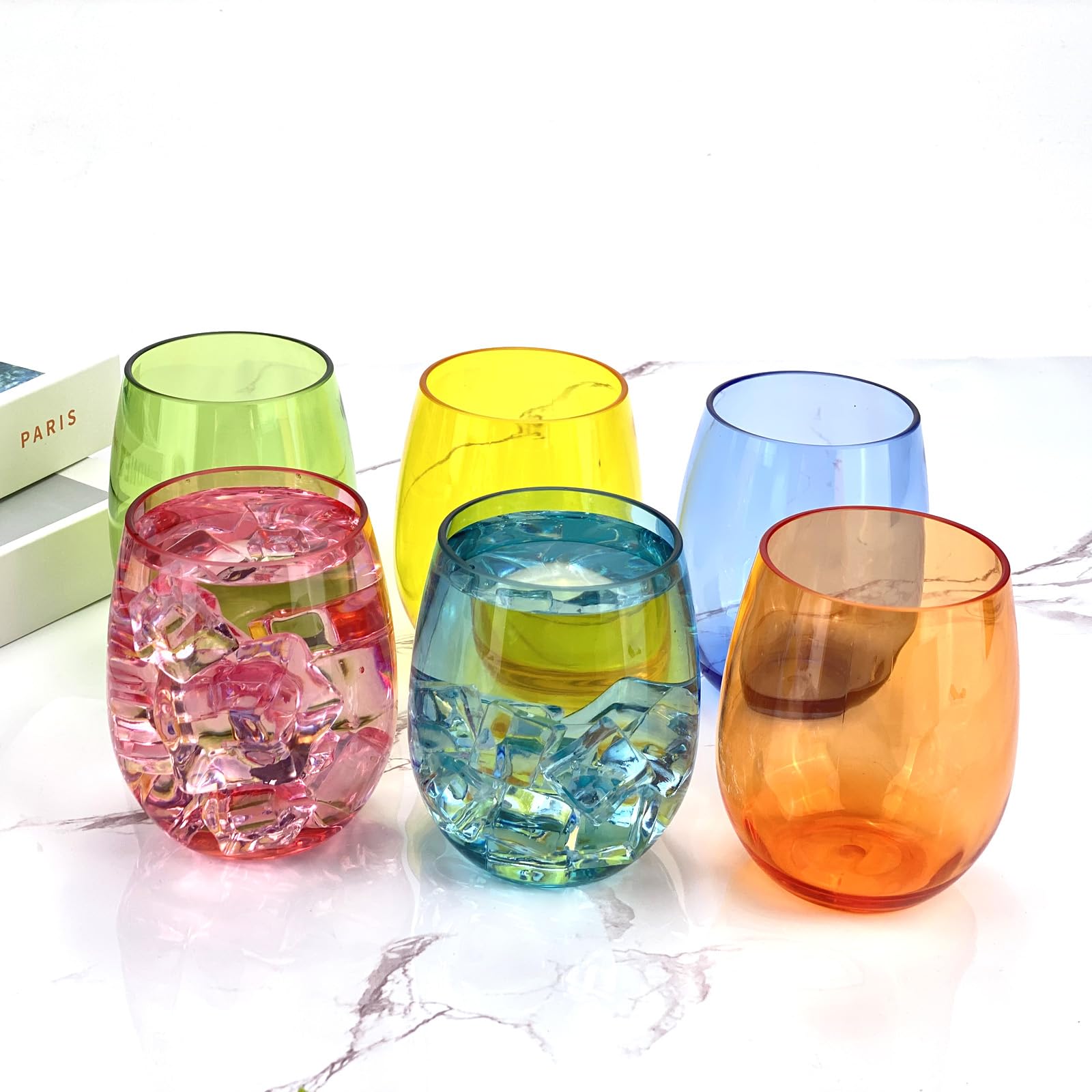 Set mit 6 Acryl-Weingläsern, 590 ml, Kunststoffbecher für Zuhause, Party, BPA-frei, spülmaschinenfest (mehrfarbig)