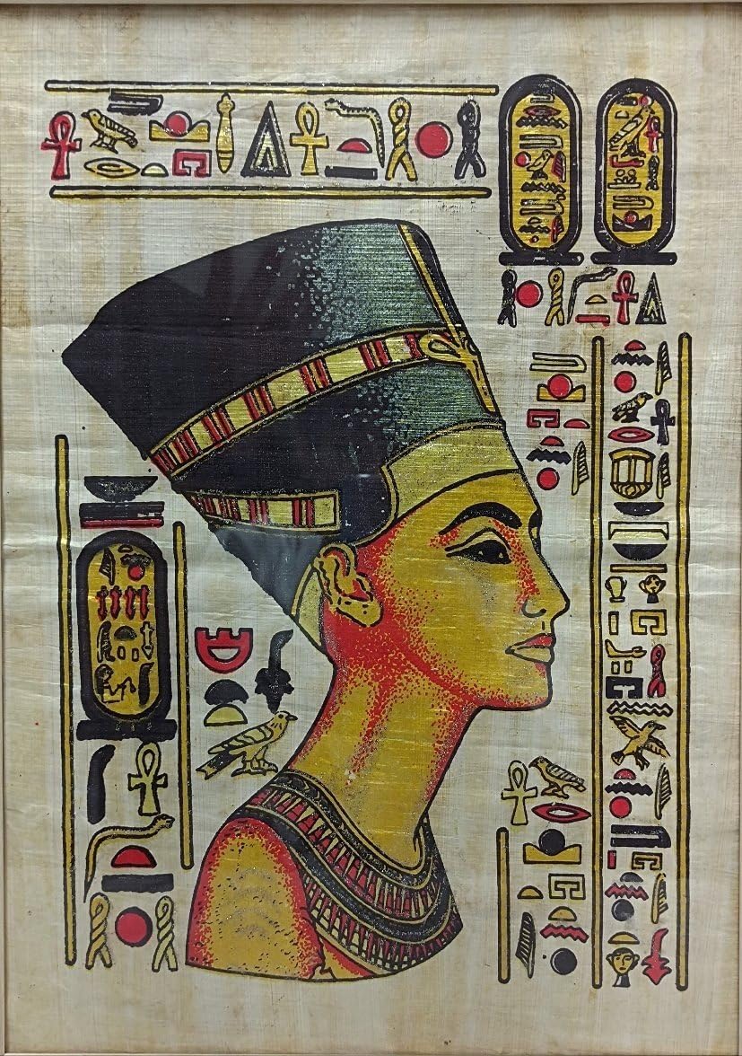 ネフェルティティ 王妃 古代エジプト パピルス　額縁 ラムセス大王展で古代エジプト文字 パピルスを額装しました。 絵画