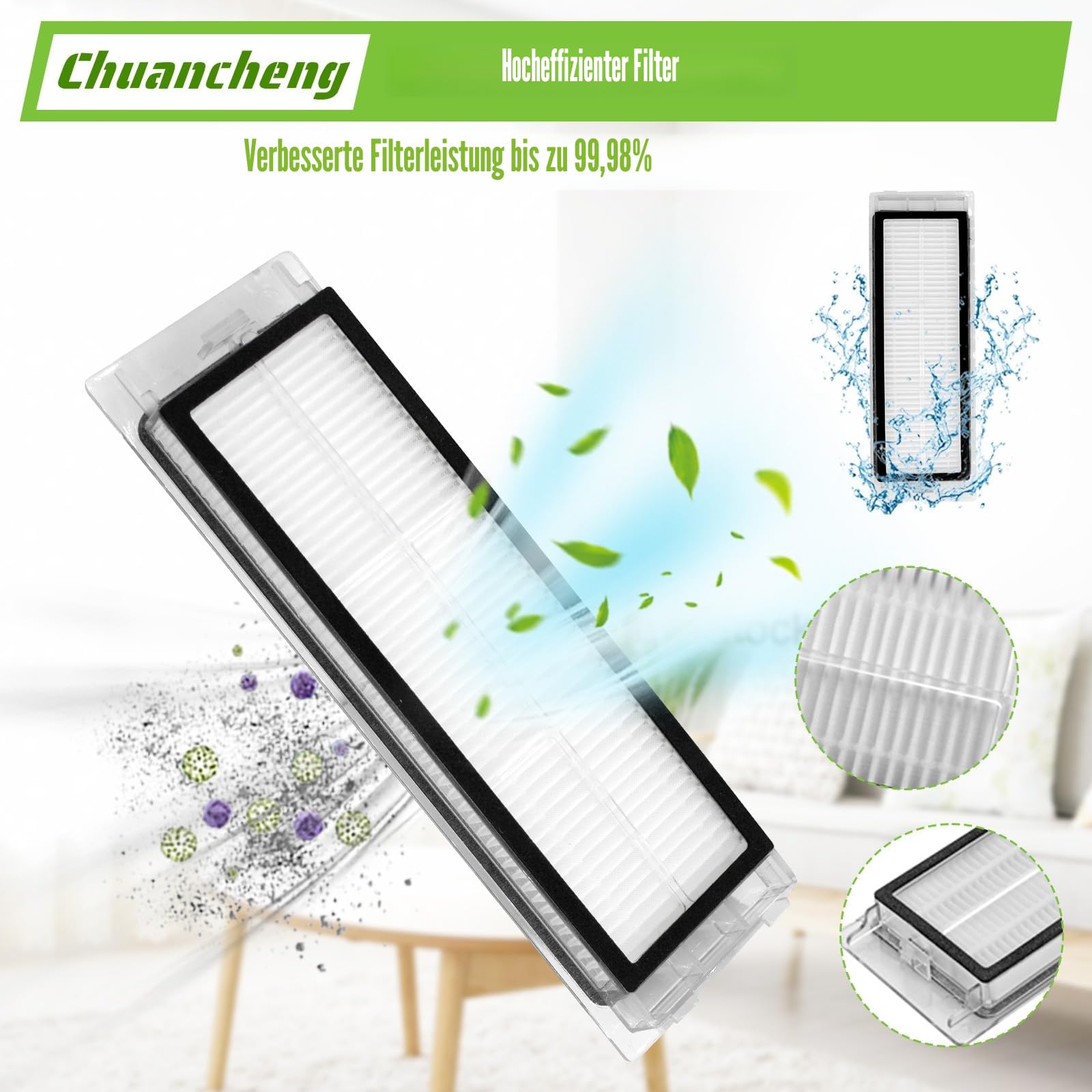 20-teiliges Ersatzteil-Zubehörset für Roborock S5 Max, S6, S6 Pure, S6 MaxV & für Xiaomi Staubsauger mit Hauptbürste, Seitenbürste, HEPA-Filter, Wischtücher waschbar & wiederverwendbar