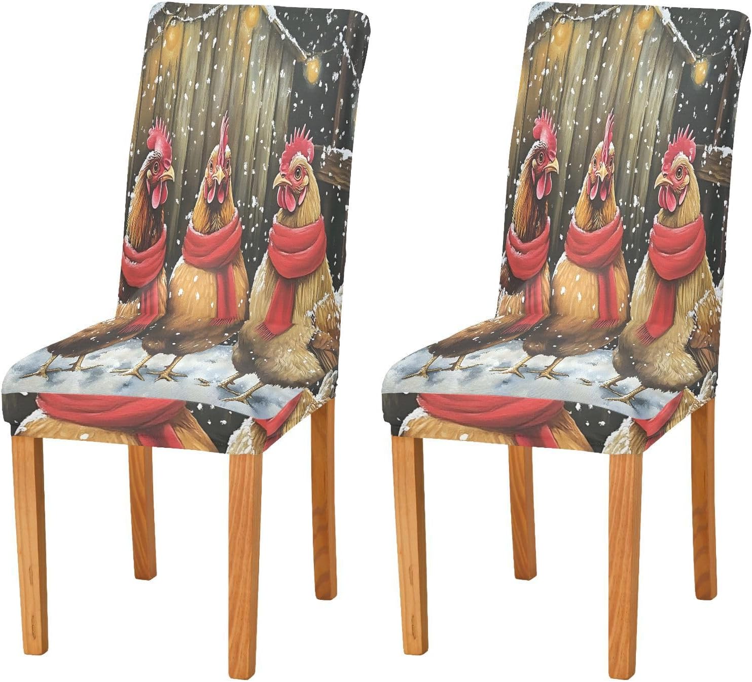 ALAZA Chair Covers for Dining Room, Three Chicken with Red Scarf Snow Stretch Chair Cover Sets Chair Protector Removable Washable for Ktichen Restaurant Hotel