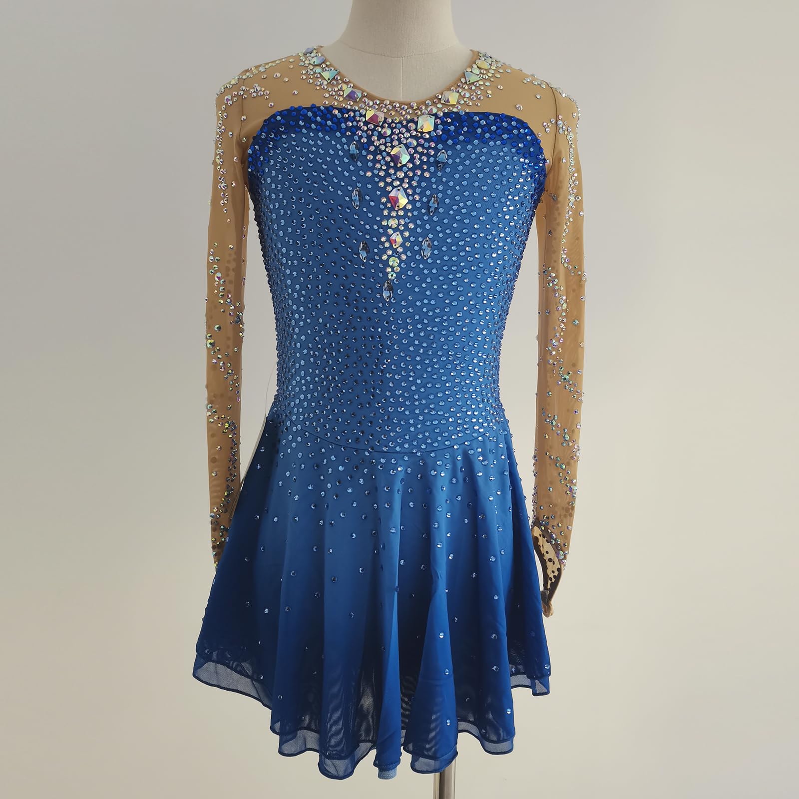 LIUHUO Azul Patinaje Artístico Vestido Niñas Manga Larga Concurso Rendimiento