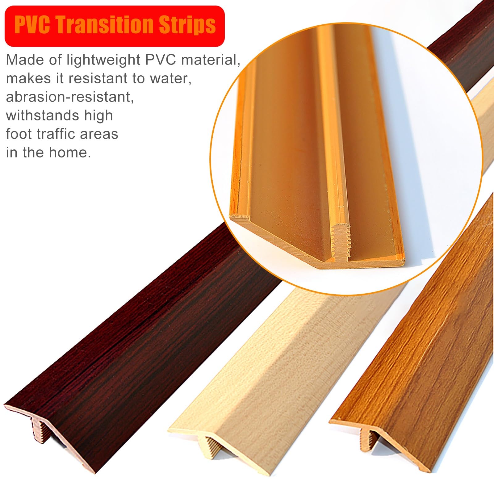 Perfil Transición Suelo Desnivel, Perfil PVC Moqueta, tira de umbral de transición, para Laminado, Moqueta, Parquet(Redwood,270cm(3x90cm))