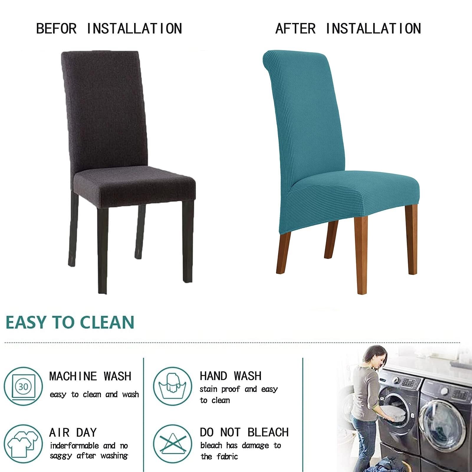 Housses de Chaise Extensibles avec Dossier Housse de Chaise Amovible et Lavable Housses de Chaise élastiques en élasthanne for Salle à Manger, hôtel, Restaurant(Blu Turchese,8ps)